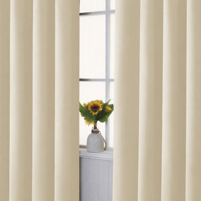 BedLooms Blackout Curtains Thermal Insulated Eyelet Ready Made Ring Top Cream Curtain (Pair) 66 x 72 Inches With Tie Backs