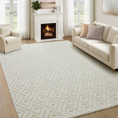 BedLooms Cream High Low Pile Rug 160x230cm, Soft Thick Piles, Diamond ...