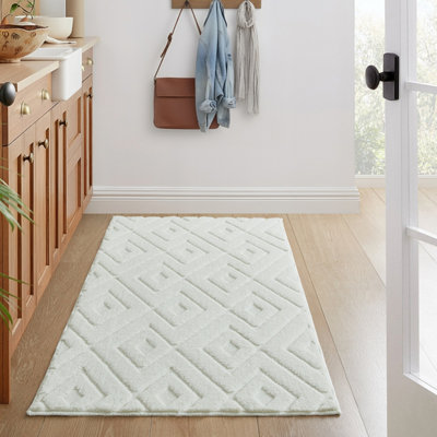 BedLooms Cream High Low Pile Rug 60x110cm, Soft Thick Piles, Diamond ...
