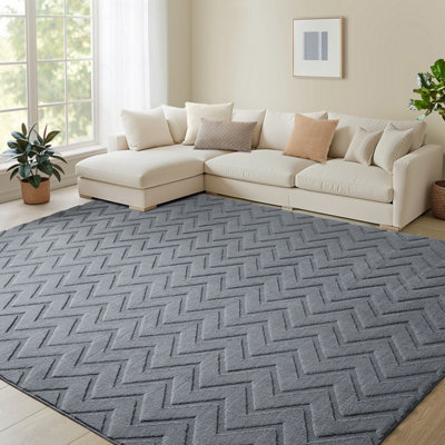 BedLooms Grey High Low Pile Rug 200x290cm, Soft Thick Piles, Diamond ...