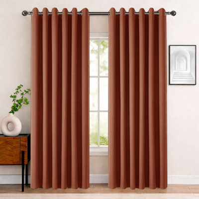 BedLooms Rust Linen Curtain 100% Blackout Thermal Insulated Eyelet ...