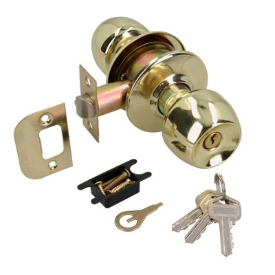 Bedroom Bathroom Privacy Round Door Knobs Locks Lever Handle Brass