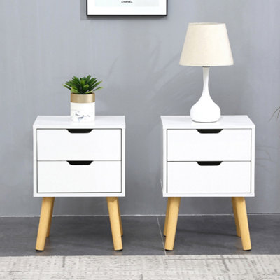 Bedroom Furniture Set Of 2 White High Gloss 2 Drawer Bedside Tables