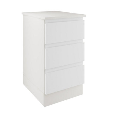 Bedroom Kit 3 Drawer J-Pull Handleless White Slim Chest of Drawers