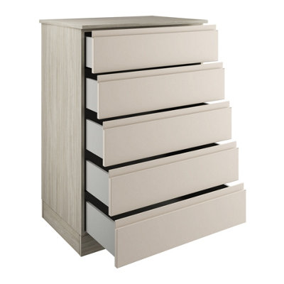 Bedroom Kit 5 Drawer J-Pull Handleless Cashmere Tall Chest of Drawers