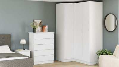 Bedroom Kit J-Pull Handleless White Double Wardrobe with Single Rail ...