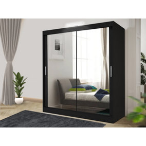 Bedroom Sliding Wardrobe with LED - Storage Space & Sleek Design comes in Width 100cm/120cm/150cm/180cm/203cm/250cm (Black, 203cm)