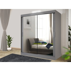 Bedroom Sliding Wardrobe with LED - Storage Space & Sleek Design comes in Width 100cm/120cm/150cm/180cm/203cm/250cm (Grey, 100cm)