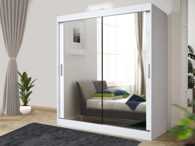 Bedroom Sliding Wardrobe with LED - Storage Space & Sleek Design comes in Width 100cm/120cm/150cm/180cm/203cm/250cm (White, 120cm)