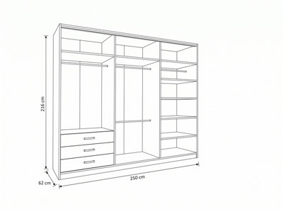 Bedroom Sliding Wardrobe with Mirror, Drawers & LED Modern Sliding ...