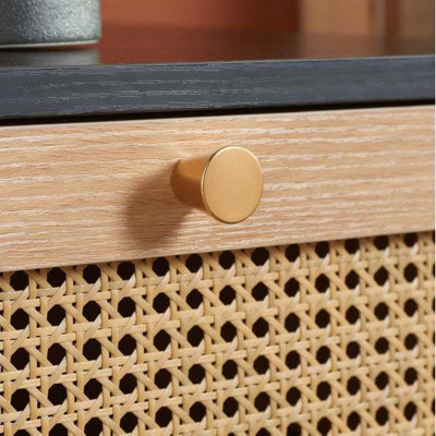 Bedside 1 Drawer Cabinet Black Rattan Nightstand Side Table