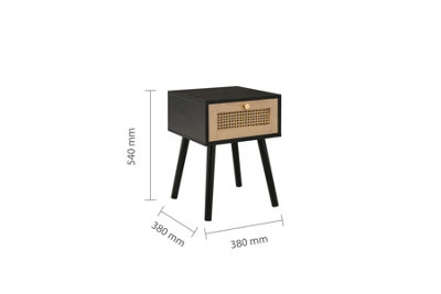 Bedside 1 Drawer Cabinet Black Rattan Nightstand Side Table