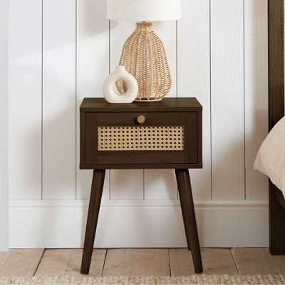 Bedside 1 Drawer Cabinet Walnut Rattan Birlea Croxley Side Table