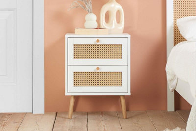 Bedside 2 Drawer Cabinet White Rattan Birlea Croxley Nightstand Side Table