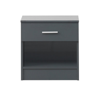 Bedside Cabinet Bedroom Furniture Nightstand Table 1 Drawer Dark Grey