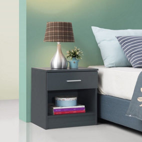 Bedside Cabinet Bedroom Furniture Nightstand Table 1 Drawer Dark Grey
