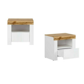 Bedside Cabinet Drawer Side Table Unit Modern White Gloss Oak Effect Bedroom Holten