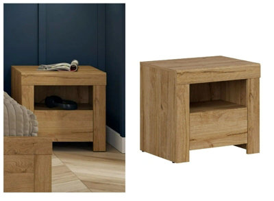 Bedside Cabinet Drawer Soft Close Scandi Table Unit Waterford Oak Effect Holten