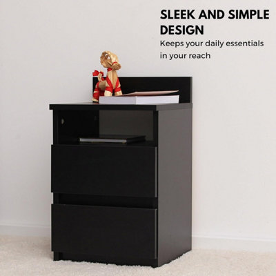 Bedside Drawers - size 21.7" H x 13" W (55x33 cm) - Black Finish - Small Bedside Cabinet with Drawers for Bedrooms