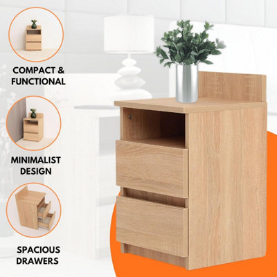 Bedside Drawers - size 21.7" H x 13" W (55x33 cm) - Oak Sonoma Finish - Small Bedside Cabinet with Drawers for Bedrooms