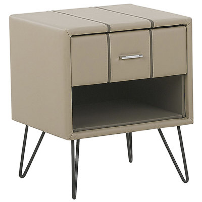 Bedside Table BETIN Faux Leather Beige
