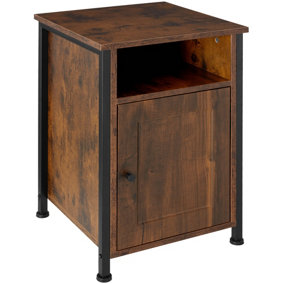 Bedside table Blackburn 40x42x60.5cm with shelf, storage compartment, cupboard - Industrial wood dark, rustic