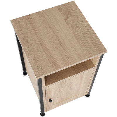 Bedside table Blackburn 40x42x60.5cm with shelf, storage compartment, cupboard - industrial wood light, oak Sonoma