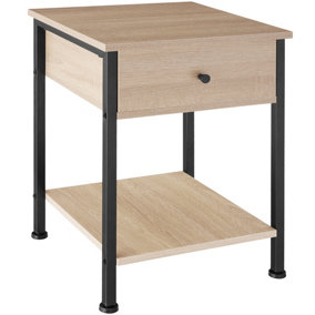 Bedside Table Bradford - classic single drawer nightstand - industrial wood light, oak Sonoma