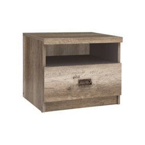 Bedside Table Cabinet Unit Night Stand 1 Drawer 50cm Oak Effect and Grey Malcolm