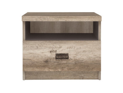 Bedside Table Cabinet Unit Night Stand 1 Drawer 50cm Oak Effect and Grey Malcolm