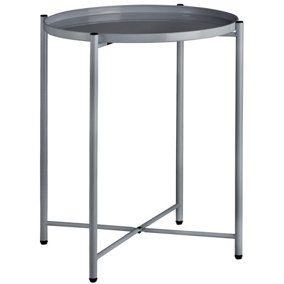 Bedside Table Chester - round with removable steel shelf - dark grey