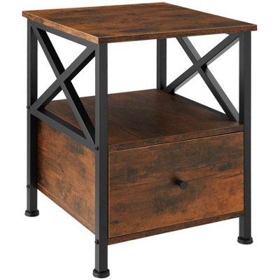 Bedside Table Falkirk - 2 shelves and a drawer - Industrial wood dark, rustic