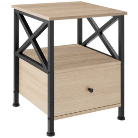 Bedside table Falkirk - 40x41.5x55.5cm with two shelves & spacious drawer - Bedside table side table - industrial wood light oak S