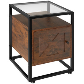 Bedside table Kidderminster 40x43x60.5cm with shelf & cupboard - Bedside table bedroom table - Industrial wood dark rustic