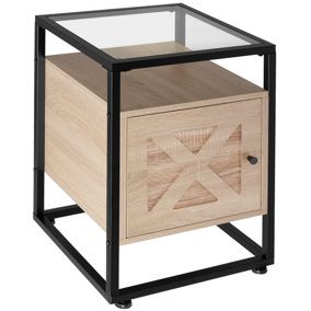Bedside table Kidderminster 40x43x60.5cm with shelf & cupboard - industrial wood light, oak Sonoma