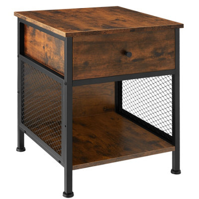 Bedside Table Killarney - with shelf, drawer and open storage - Industrial wood dark, rustic