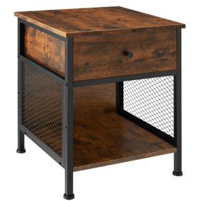 Bedside Table Killarney - with shelf, drawer and open storage - Industrial wood dark, rustic