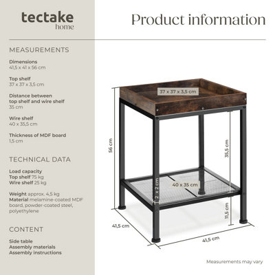 Bedside Table Rochester - industrial style, with tray shelf, grid shelf ...