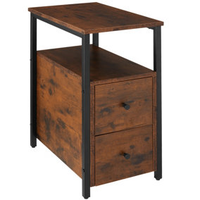 Bedside Table Tullamore - 2 shelves and 2 drawers - Industrial wood dark, rustic