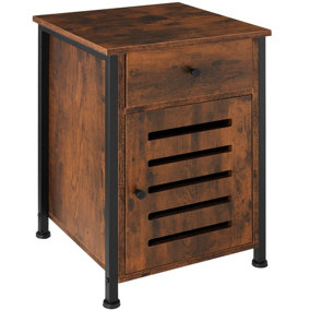 Bedside table Waterford 40x42x60.5cm with shelf, drawer, and cupboard - Industrial wood dark, rustic