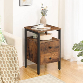Bedside Table with 2 Drawers, Industrial Sofa Side End Table, Nightstand, End Table with Storage Shelves, for Living Room,
