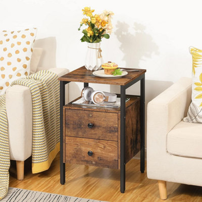 Bedside Table with 2 Drawers, Industrial Sofa Side End Table ...