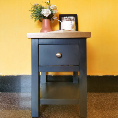 Bedside Tables, Oak Compact Side Table with Drawer and Shelf, 1 Drawer ...