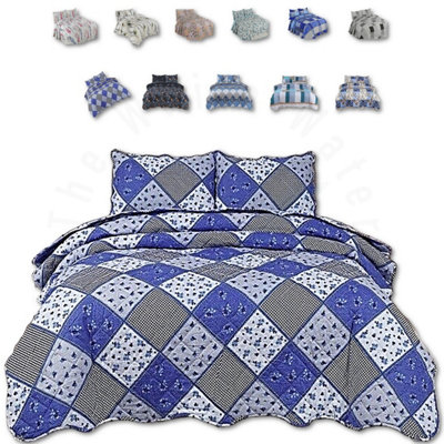 BEDSPREAD - Luxury Quilted - Reversible - Bed Throw Warm Quilt - Bedspread Patchwork Azrak Design Set 150 GSM - 3 Tog