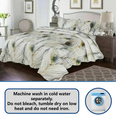 BEDSPREAD - Luxury Quilted - Reversible - Bed Throw Warm Quilt - Bedspread Patchwork Feathers Design Set 150 GSM - 3 Tog