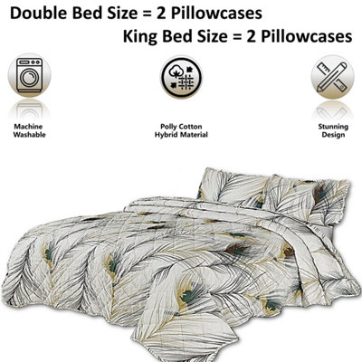 BEDSPREAD - Luxury Quilted - Reversible - Bed Throw Warm Quilt - Bedspread Patchwork Feathers Design Set 150 GSM - 3 Tog
