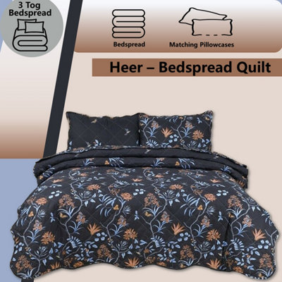 BEDSPREAD - Luxury Quilted - Reversible - Bed Throw Warm Quilt - Bedspread Patchwork Heer Design Set 150 GSM - 3 Tog