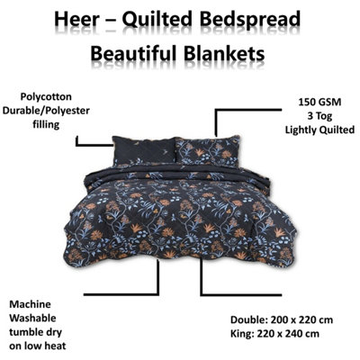BEDSPREAD - Luxury Quilted - Reversible - Bed Throw Warm Quilt - Bedspread Patchwork Heer Design Set 150 GSM - 3 Tog