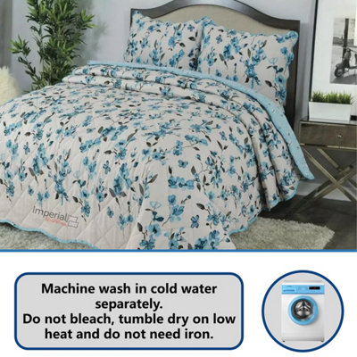 BEDSPREAD - Luxury Quilted - Reversible - Bed Throw Warm Quilt - Bedspread Patchwork Josephine Sapphire Set 150 GSM - 3 Tog