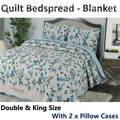 BEDSPREAD - Luxury Quilted - Reversible - Bed Throw Warm Quilt - Bedspread Patchwork Josephine Sapphire Set 150 GSM - 3 Tog
